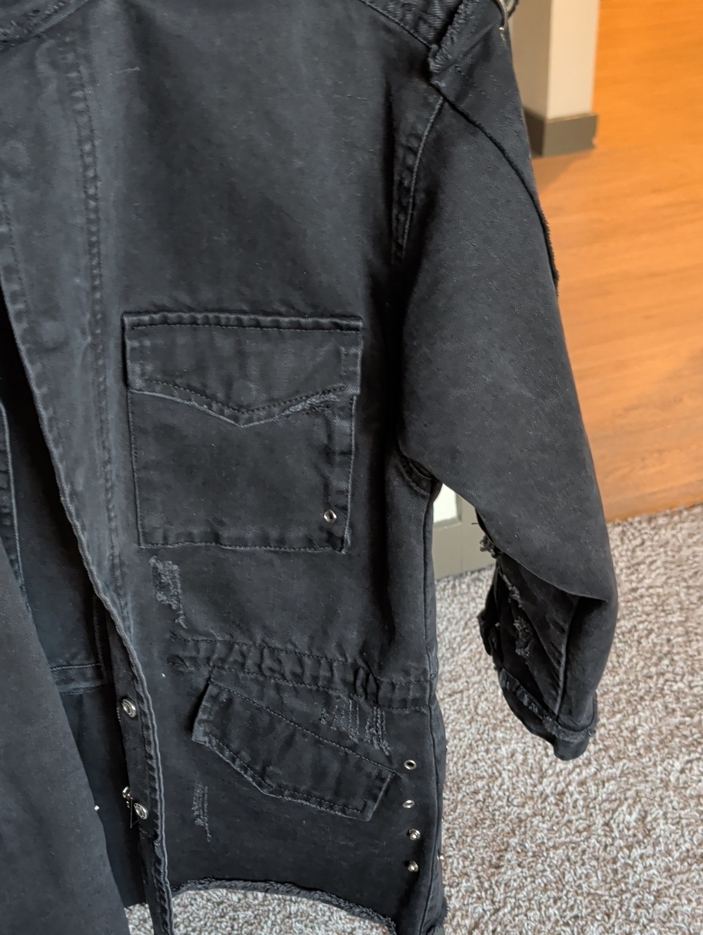 Women's Black %100 cotton Stylish Jacket With Metal Rings Size S - Picture 11 of 13